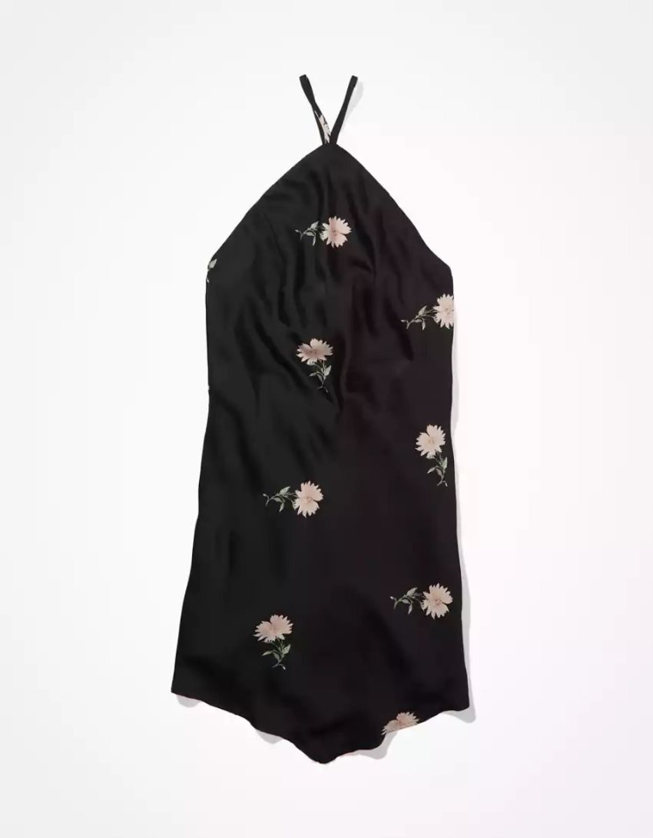 Mini Robe American Eagle AE Floral Silky Halter Noir Femme | UTM-91343578